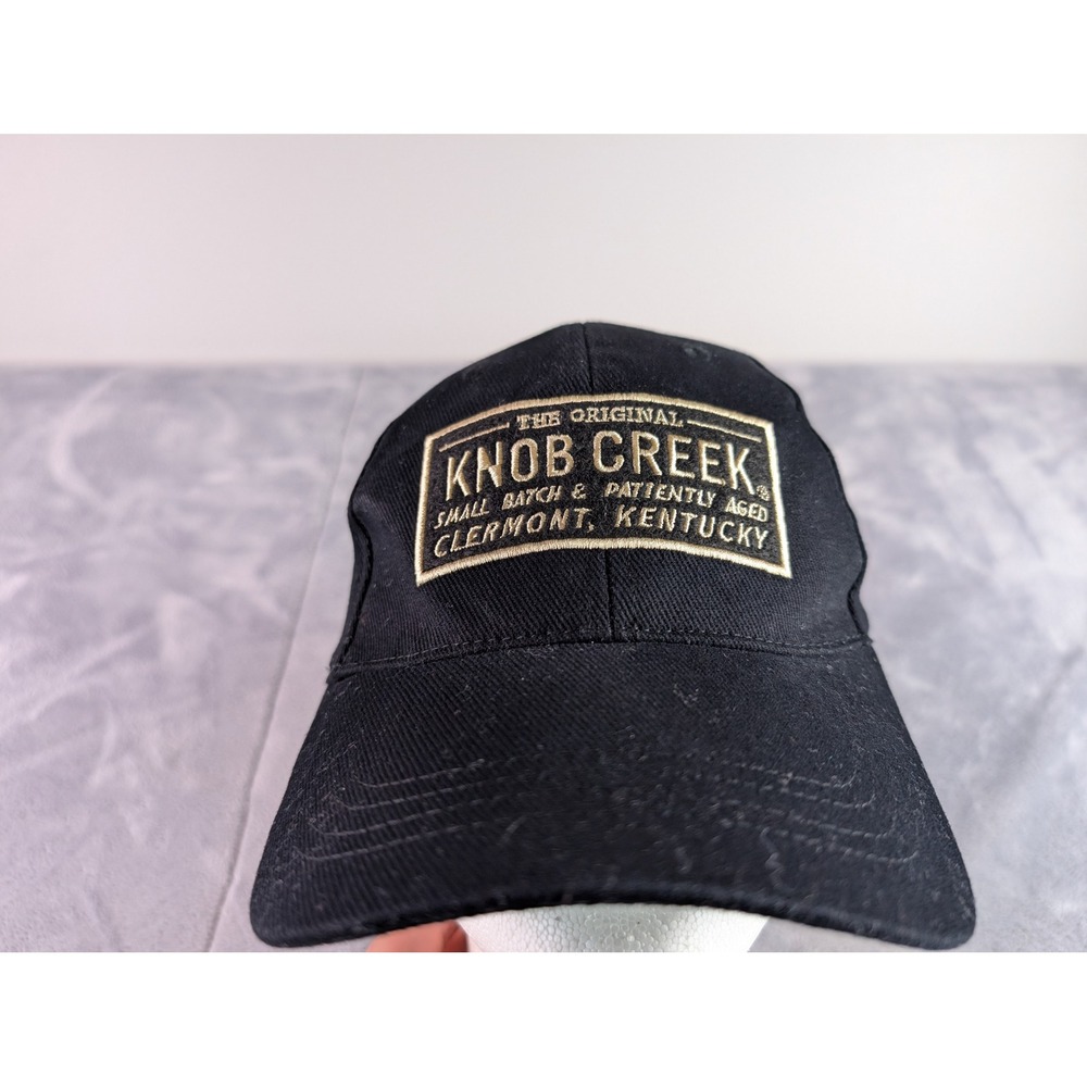 Knob Creek Bourbon Whiskey Baseball Cap Black Adjustable Leather Strap Hat